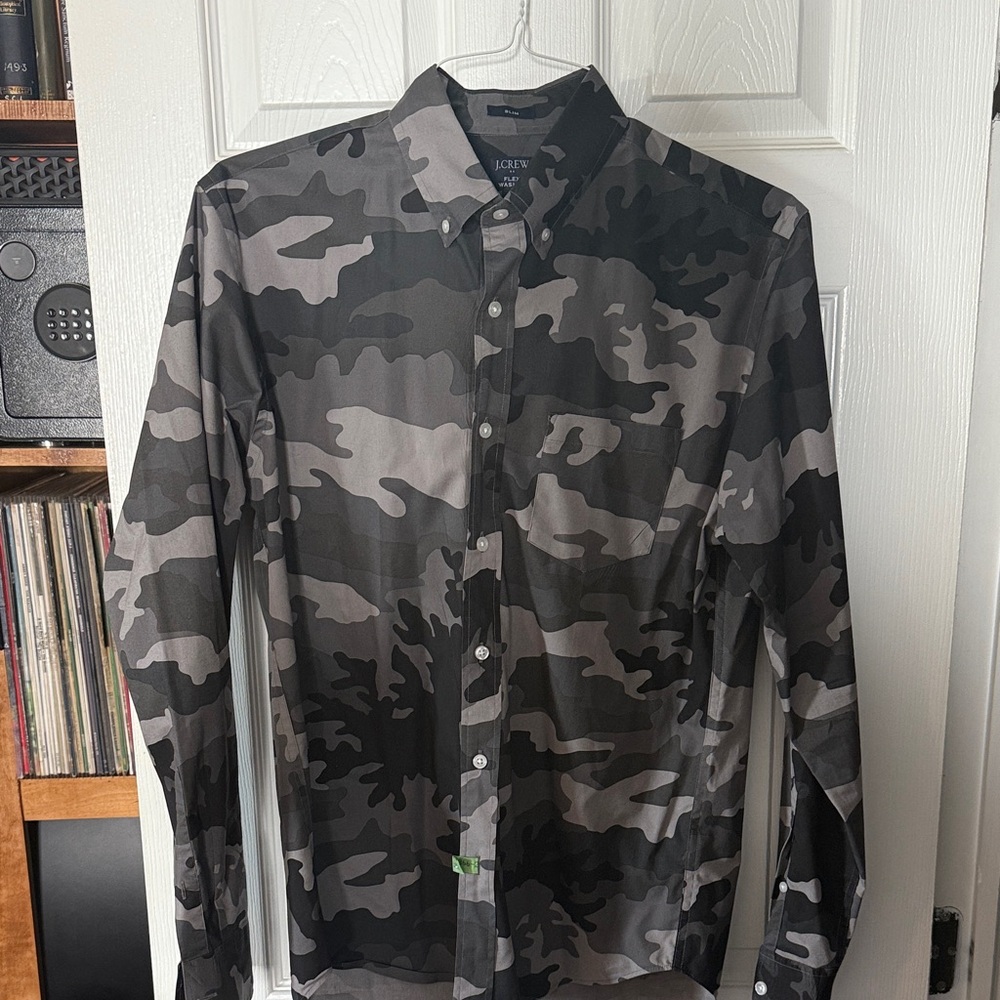 J. Crew Men's Camo Button-Down Shirt - Black and Gray
